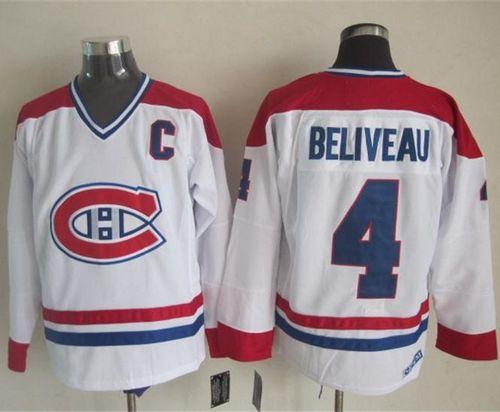 Canadiens #4 Jean Beliveau White CH-CCM Throwback Stitched Jersey