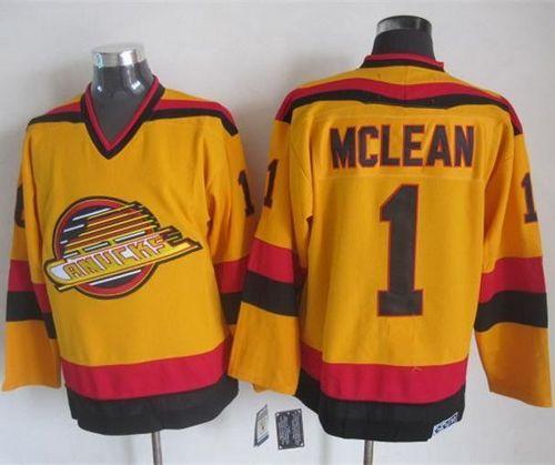 Canucks #1 Kirk Mclean Gold CCM Throwback Stitched Jersey
