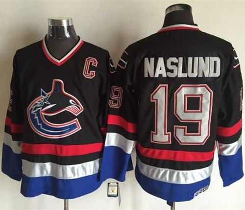 Canucks #19 Markus Naslund Black Blue CCM Throwback Stitched Jersey