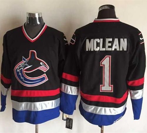 Canucks #1 Kirk Mclean Black Blue CCM Throwback Stitched Jersey