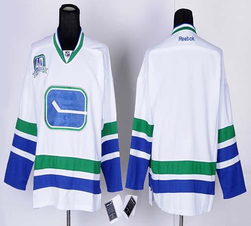 Canucks Blank White Third 40TH Patch Stitched Jersey