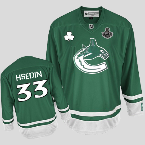 Canucks 2011 Stanley Cup Finals St Patty's Day #33 Henrik Sedin Green Stitched Jersey