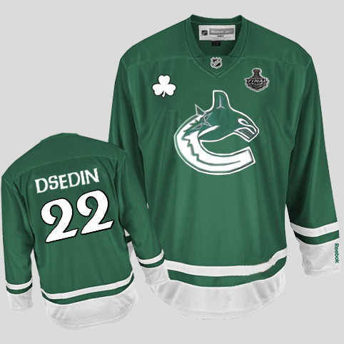 Canucks 2011 Stanley Cup Finals St Patty's Day #22 D.Sedin Green Stitched Jersey