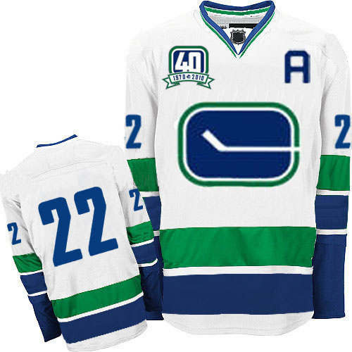 Canucks D.Sedin #22 Stitched White Third 40TH Patch Jersey