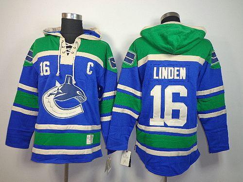 Canucks #16 Trevor Linden Blue Sawyer Hooded Sweatshirt Stitched Jersey