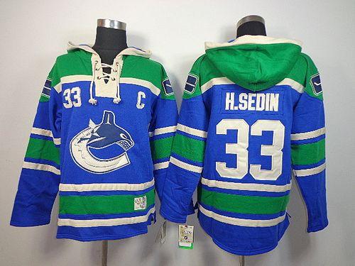 Canucks #33 Henrik Sedin Blue Sawyer Hooded Sweatshirt Stitched Jersey