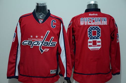Capitals #8 Alex Ovechkin Red USA Flag Fashion Stitched Jersey