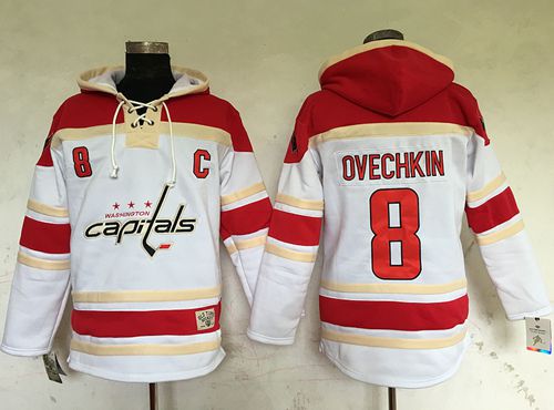 Capitals #8 Alex Ovechkin White Sawyer Hooded Sweatshirt Stitched Jersey