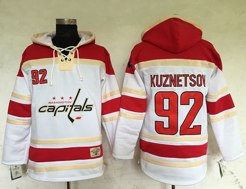 Capitals #92 Evgeny Kuznetsov White Sawyer Hooded Sweatshirt Stitched Jersey