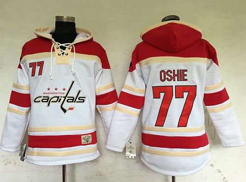 Capitals #77 T.J Oshie White Sawyer Hooded Sweatshirt Stitched Jersey