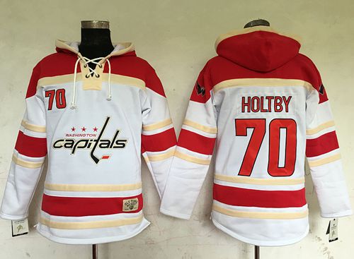 Capitals #70 Braden Holtby White Sawyer Hooded Sweatshirt Stitched Jersey