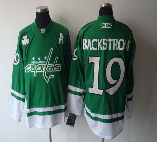 Capitals #19 Nicklas Backstrom Green St. Patty's Day Stitched Jersey