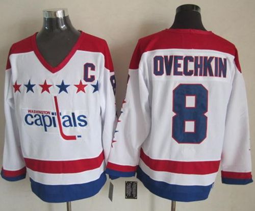 Capitals #8 Alex Ovechkin White CCM Throwback Stitched Jersey
