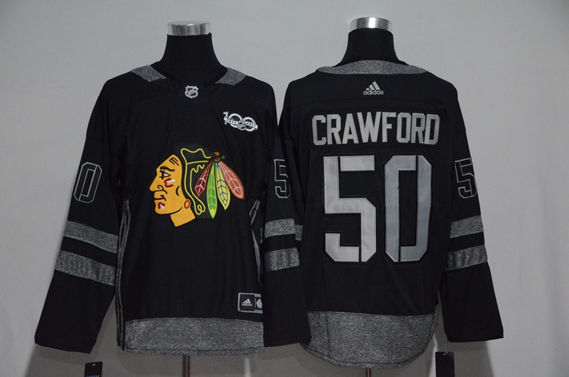 Chicago Blackhawks #50 Corey Crawford Black 1917-2017 100th Anniversary Stitched Jersey