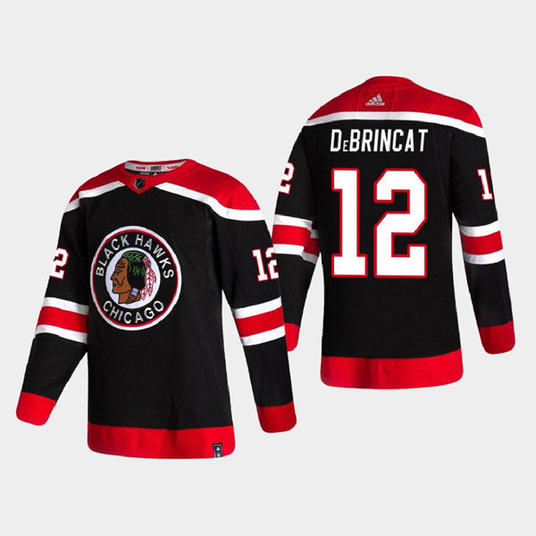 Chicago Blackhawks #12 Alex DeBrincat 2020-21 Black Reverse Retro Stitched Jersey