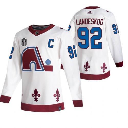 Colorado Avalanche #92 Gabriel Landeskog White 2022 Stanley Cup Final Patch Reverse Retro Stitched Jersey