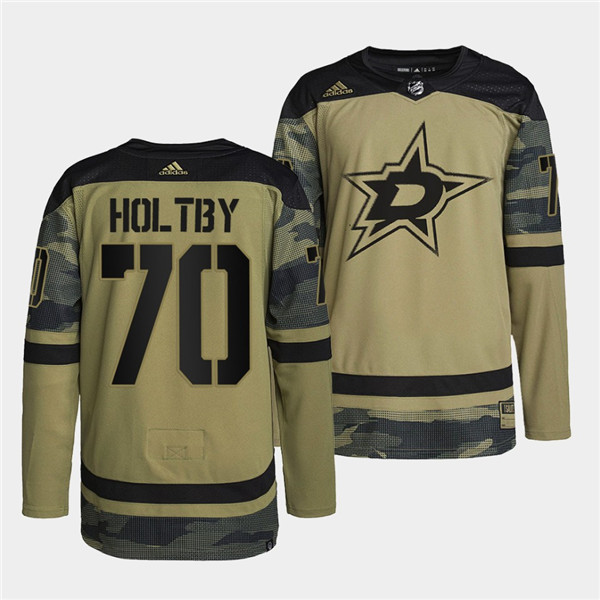 Dallas Stars #70 Braden Holtby 2022 Camo Military Appreciation Night Stitched Jersey