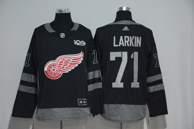 Detroit Red Wings #71 Dylan Larkin Black 1917-2017 100th Anniversary Stitched Jersey