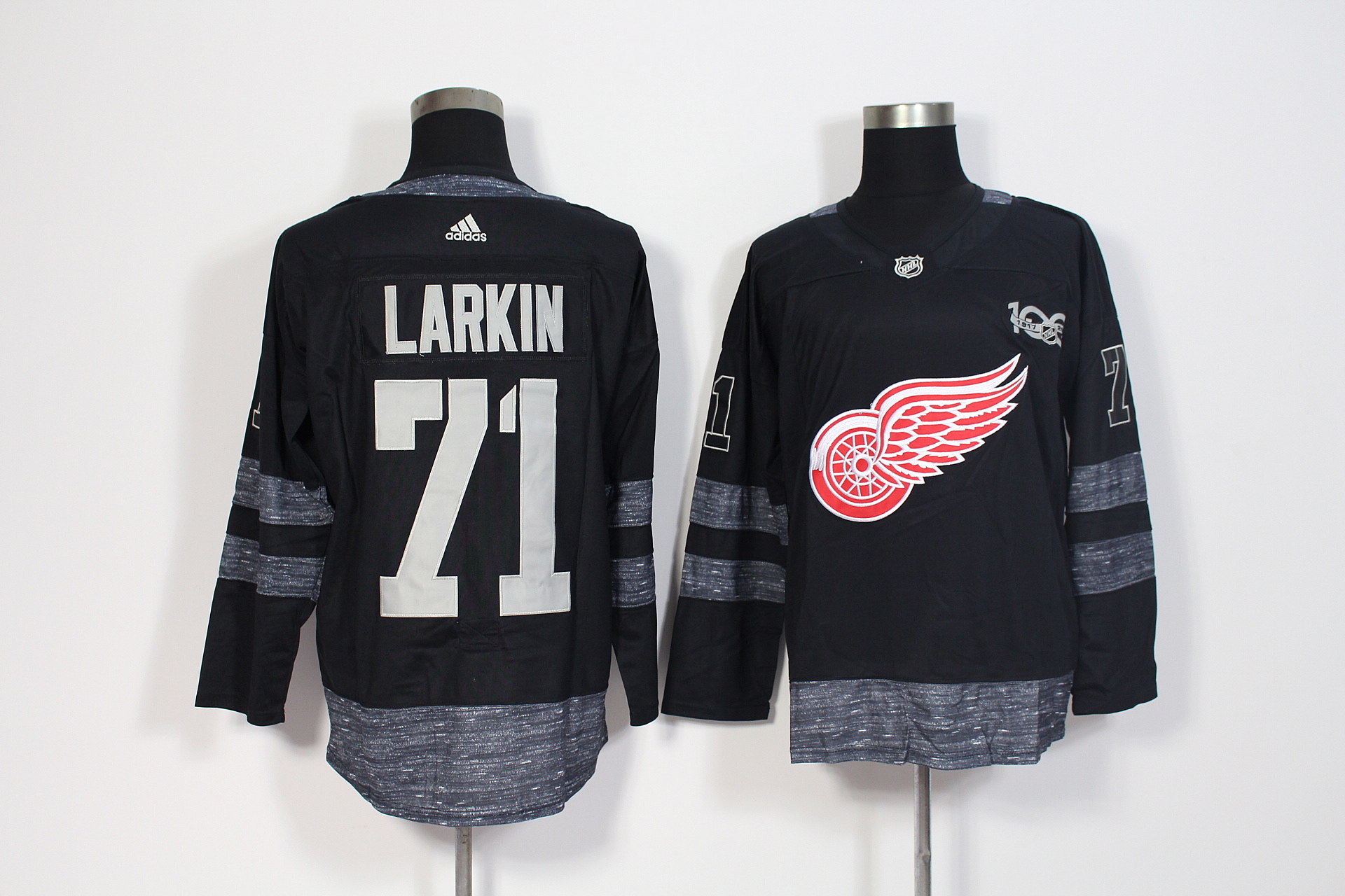 Detroit Red Wings #71 Dylan Larkin Black 1917-2017 100th Anniversary Stitched Adidas Jersey