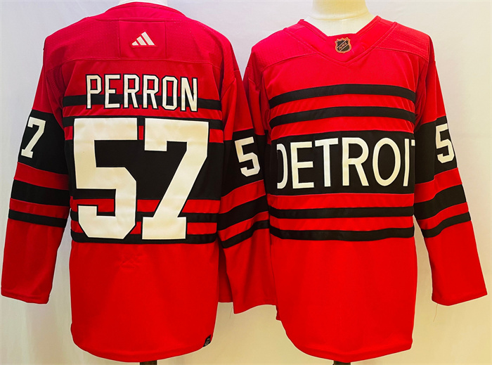 Detroit Red Wings #57 David Perron Red 2022 23 Reverse Retro Stitched Jersey