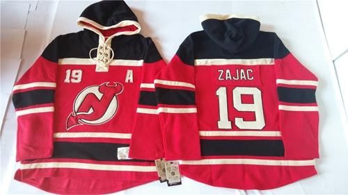 Devils #19 Travis Zajac Red Sawyer Hooded Sweatshirt Stitched Jersey