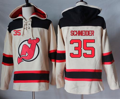 Devils #35 Cory Schneider Cream Sawyer Hooded Sweatshirt Stitched Jersey