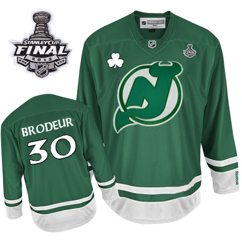 Devils St Patty's Day #30 Martin Brodeur 2012 Stanley Cup Finals Green Stitched Jersey