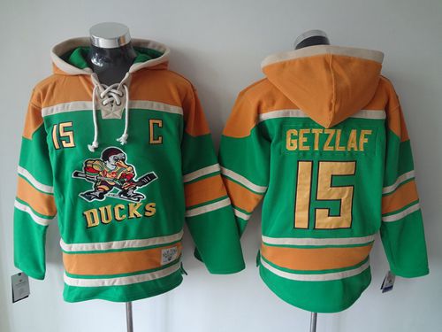 Ducks #15 Ryan Getzlaf Green Sawyer Hooded Sweatshirt Stitched Jersey