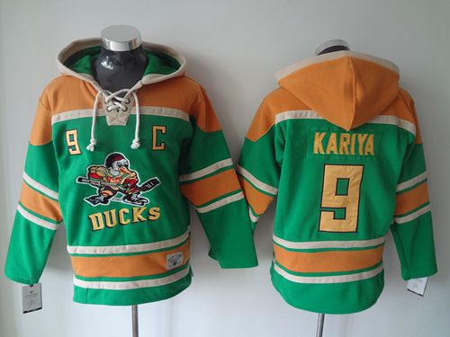 Ducks #9 Paul Kariya Green Sawyer Hooded Sweatshirt Stitched Jersey