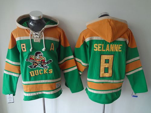 Ducks #8 Teemu Selanne Green Sawyer Hooded Sweatshirt Stitched Jersey