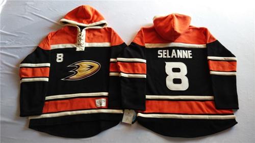Ducks #8 Teemu Selanne Black Sawyer Hooded Sweatshirt Stitched Jersey