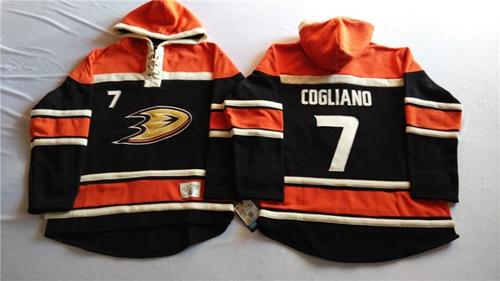 Ducks #7 Andrew Cogliano Black Sawyer Hooded Sweatshirt Stitched Jersey