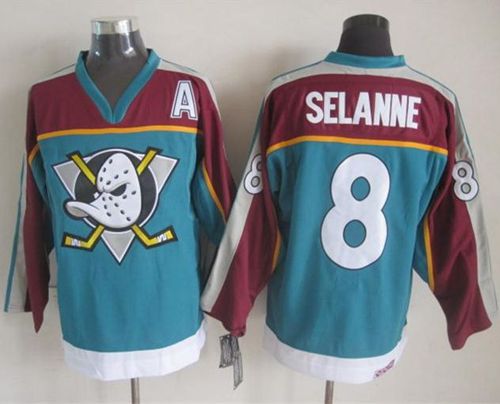 Ducks #8 Teemu Selanne Red Turquoise CCM Throwback Stitched Jersey