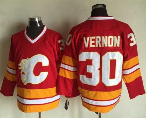Flames #30 Mike Vernon Red CCM Throwback Stitched Jersey