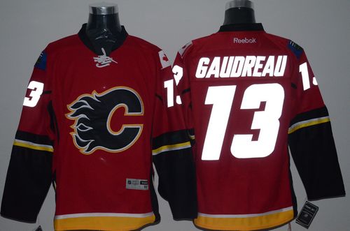 Flames #13 Johnny Gaudreau Red Reflective Version Stitched Jersey