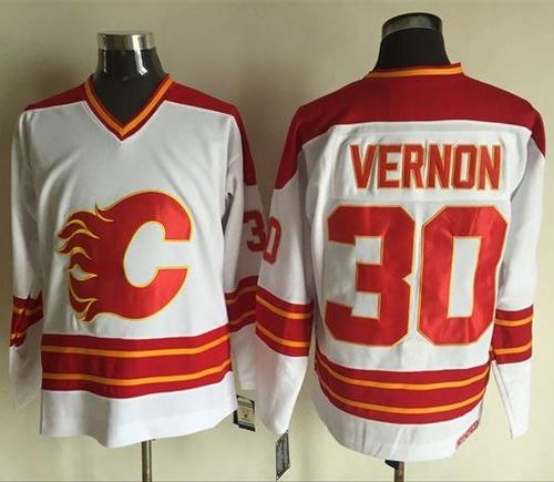 Flames #30 Mike Vernon White CCM Throwback Stitched Jersey