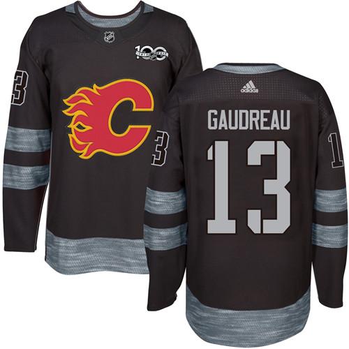 Flames #13 Johnny Gaudreau Black 1917-2017 100th Anniversary Stitched Jersey