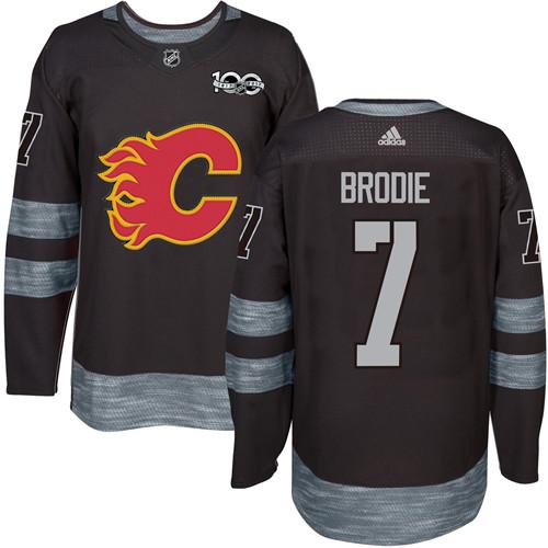 Flames #7 TJ Brodie Black 1917-2017 100th Anniversary Stitched Jersey