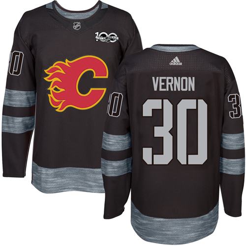 Flames #30 Mike Vernon Black 1917-2017 100th Anniversary Stitched Jersey