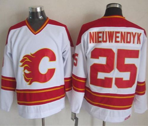 Flames #25 Joe Nieuwendyk White CCM Throwback Stitched Jersey