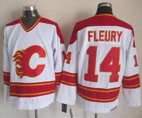 Flames #14 Theoren Fleury White CCM Throwback Stitched Jersey