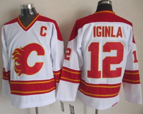Flames #12 Jarome Iginla White CCM Throwback Stitched Jersey