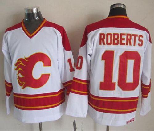 Flames #10 Gary Roberts White CCM Throwback Stitched Jersey