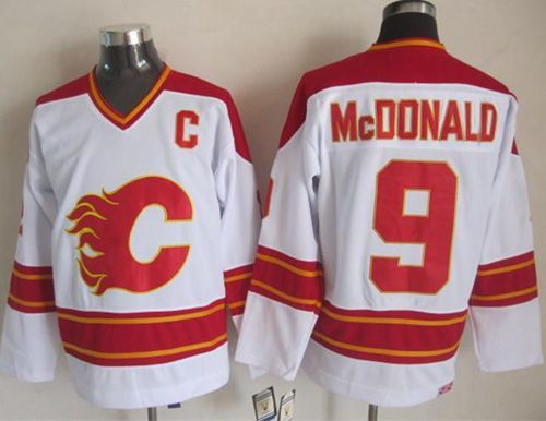 Flames #9 Lanny McDonald White CCM Throwback Stitched Jersey