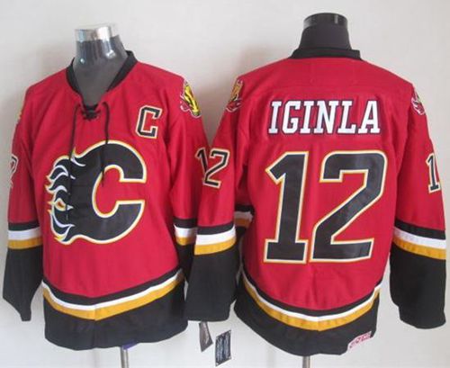 Flames #12 Jarome Iginla Red Black CCM Throwback Stitched Jersey