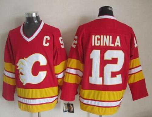 Flames #12 Jarome Iginla Red CCM Throwback Stitched Jersey