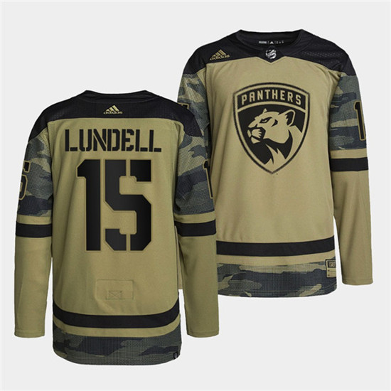 Florida Panthers #15 Anton Lundell 2022 Camo Military Appreciation Night Stitched Jersey