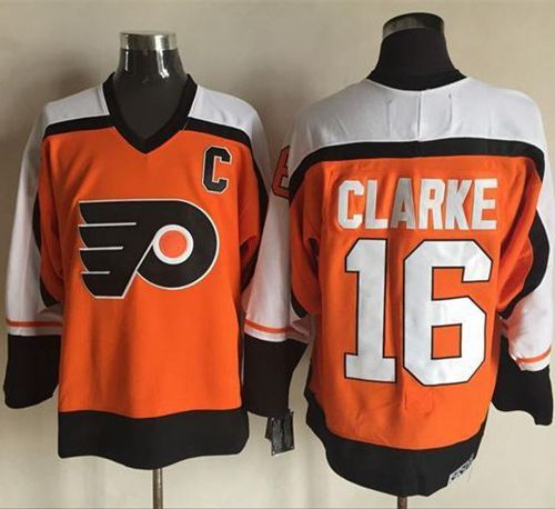Flyers #16 Bobby Clarke Orange Black CCM Throwback Stitched Jersey