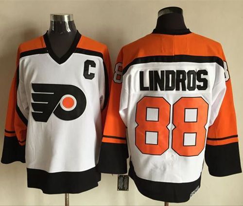 Flyers #88 Eric Lindros White Black CCM Throwback Stitched Jersey
