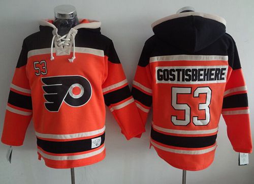 Flyers #53 Shayne Gostisbehere Orange Sawyer Hooded Sweatshirt Stitched Jersey